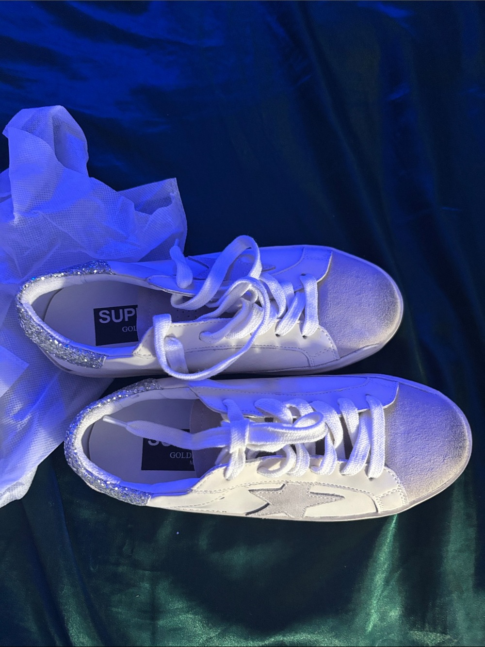 White Sparkle-Trim Sneakers